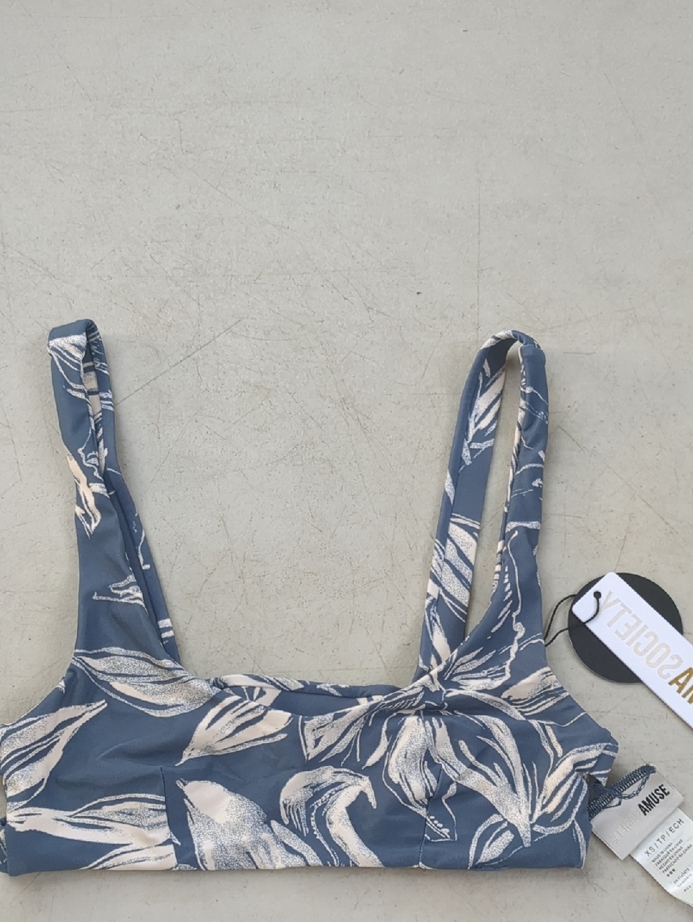 Amuse Society Blue Floral Scoop Bikini Top
